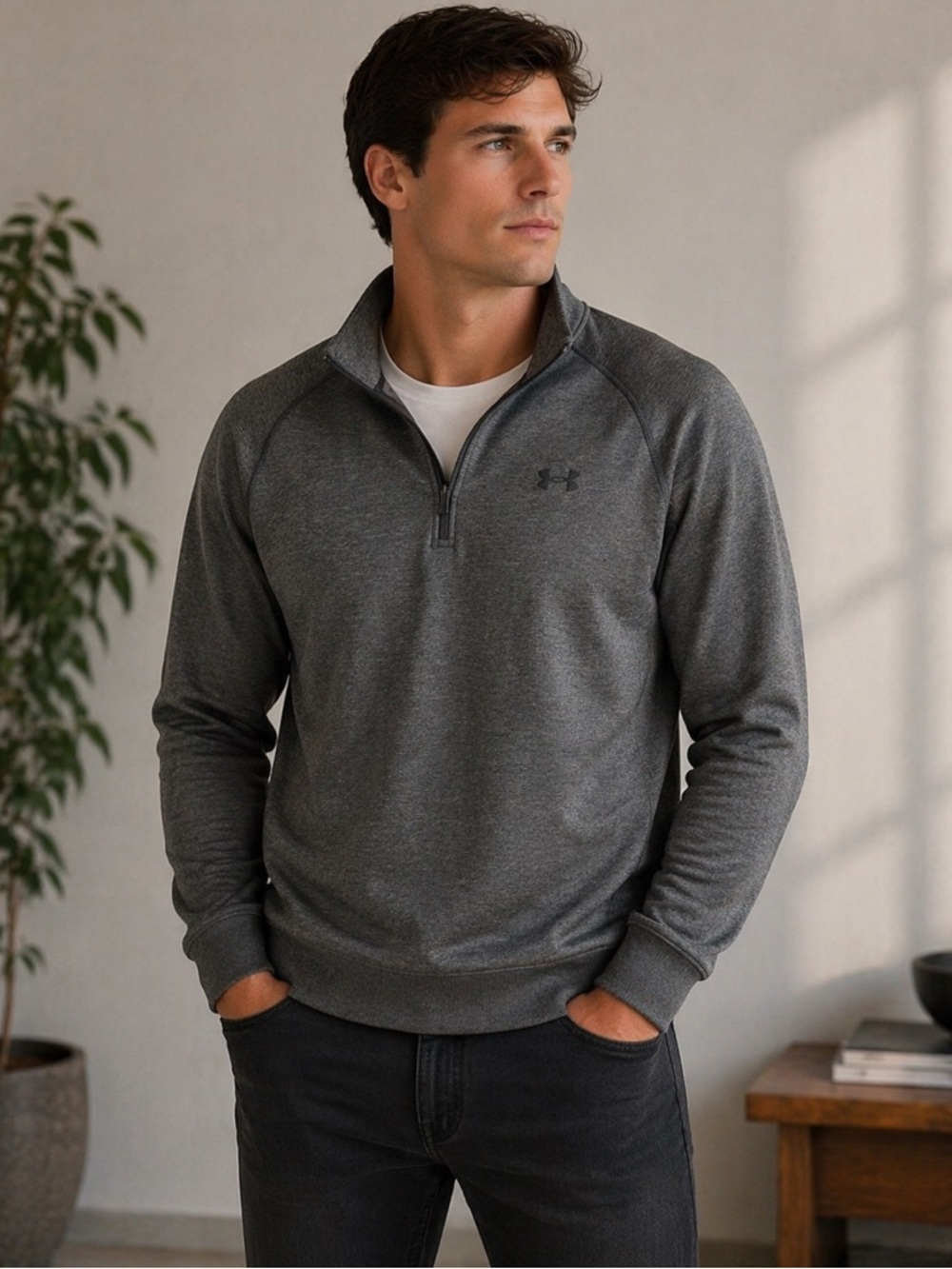 Under Armour Charcoal Gray Quarter Zip Fleece Pullover | Men’s Large